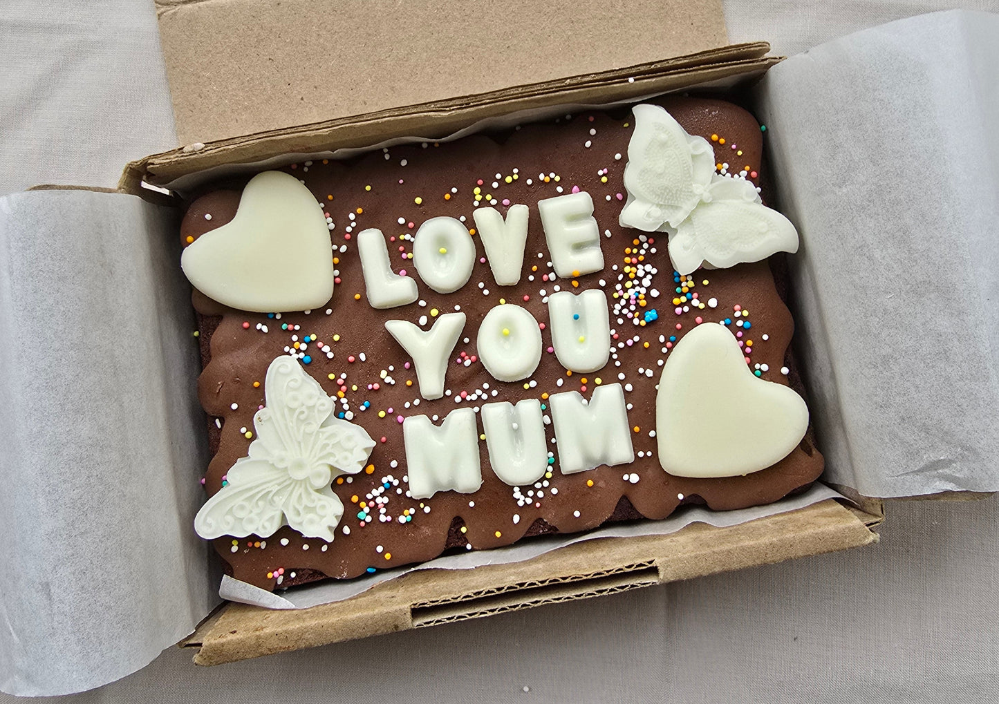 Custom Message Brownie with chocolate/sweet decor