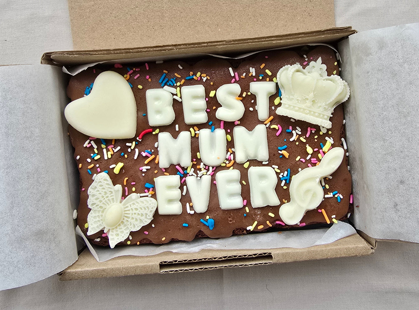 Custom Message Brownie with chocolate/sweet decor