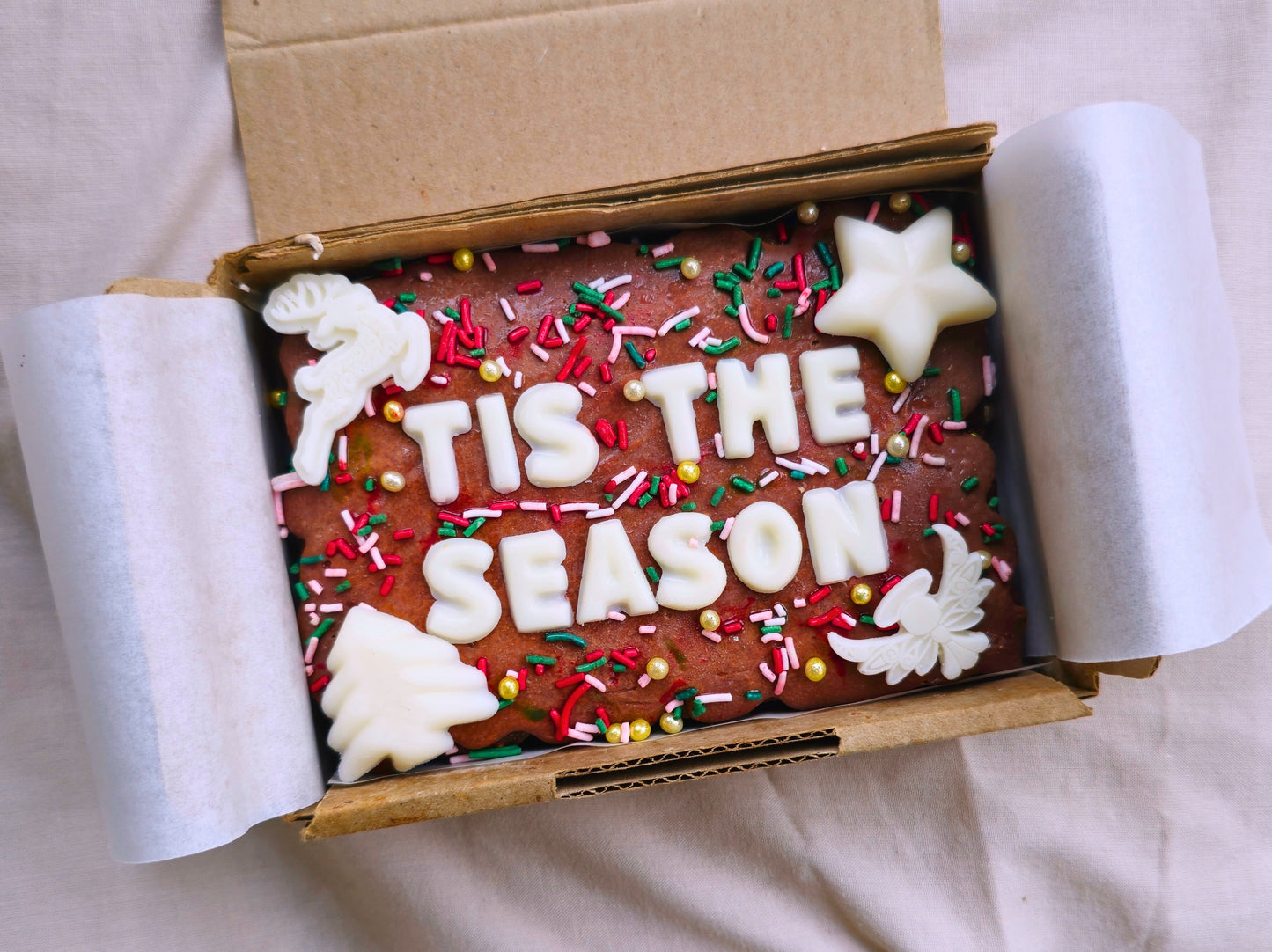 Christmas Custom Brownie with chocolate/sweet decor