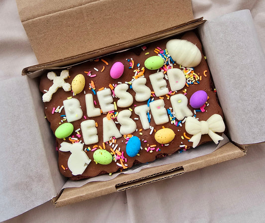 Easter Custom Message Brownie with chocolate/sweet decor