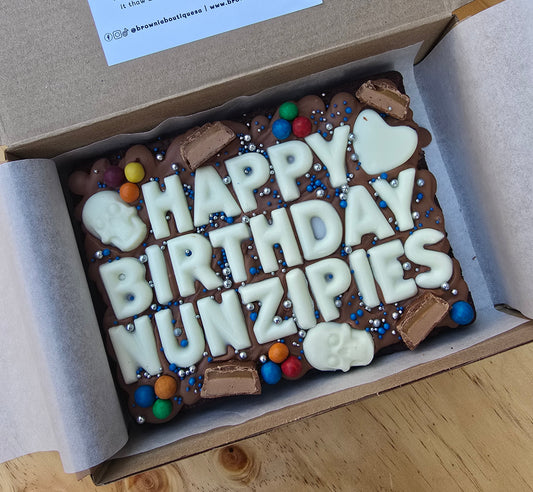 Custom Message Brownie with chocolate/sweet decor