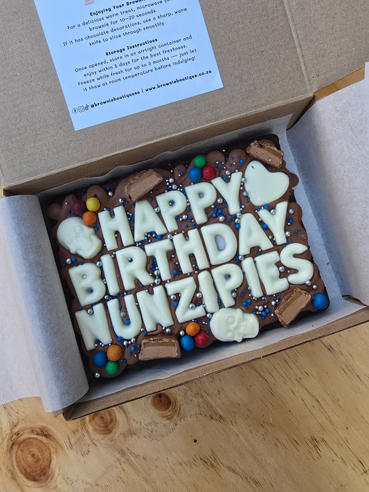 Birthday Custom Brownie with chocolate/sweet decor