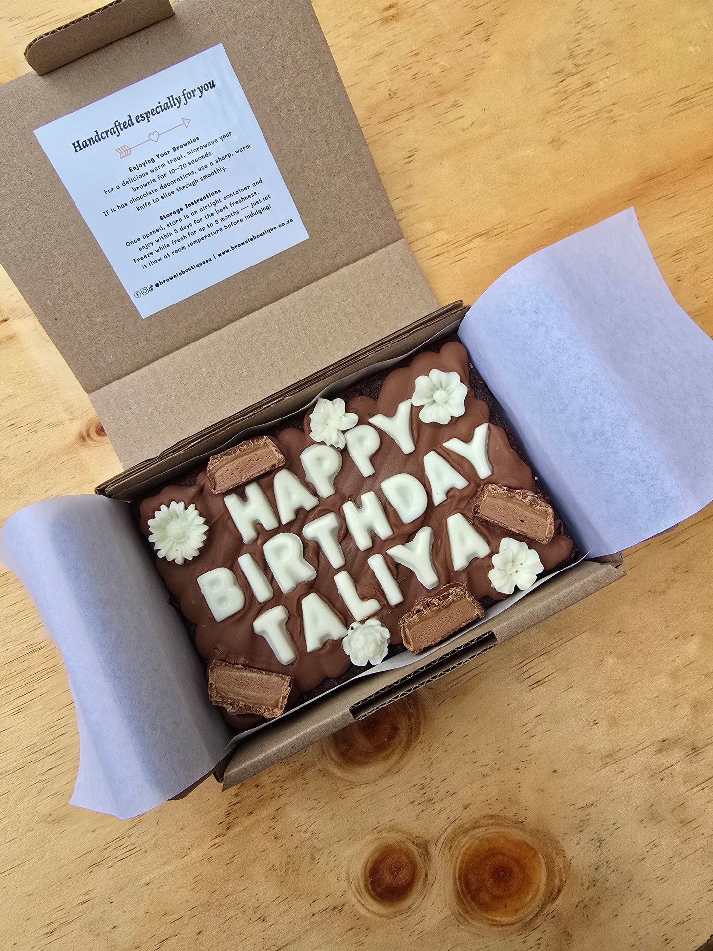 Custom Message Brownie with chocolate/sweet decor