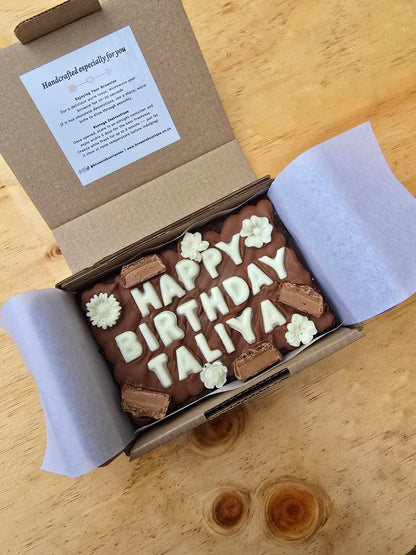 Custom Message Brownie with chocolate/sweet decor