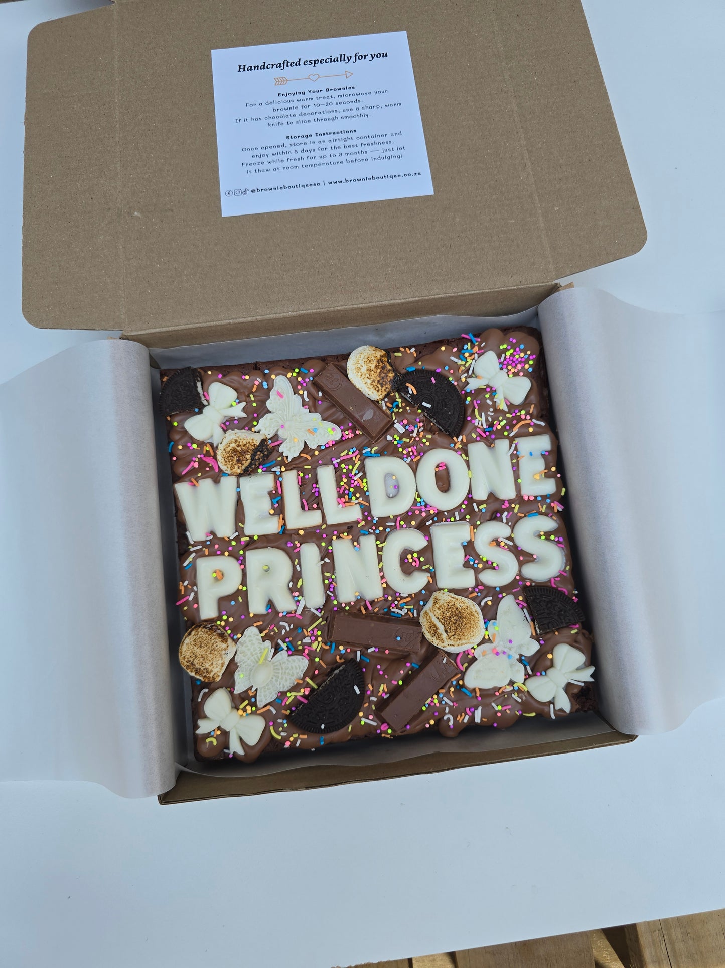 Custom Message Brownie with chocolate/sweet decor